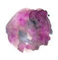 Bright purple watercolor dot, hand-painted smear with drips and stains, minimalistic illustration