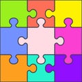Bright puzzles. Flat vector cartoon illustration on a white background. Royalty Free Stock Photo