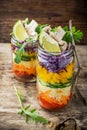 Bright rainbow salad of tomatoes, carrots, pepper Royalty Free Stock Photo