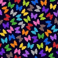 Bright Rainbow Seamless Pattern of Colorful Butterflies on Dark Backdrop Royalty Free Stock Photo