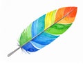 Bright Rainbow Watercolor Feather Illustration on White Background Royalty Free Stock Photo
