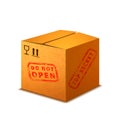 Bright realistic cardboard box with cargo signs and red top secret stamp on white Royalty Free Stock Photo