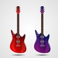 Bright realistic set of colored electric guitars. vector illustration isolated Royalty Free Stock Photo