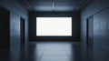 Bright rectangular screen illuminated in a dark, modern room with two doors at each end Generative AI Royalty Free Stock Photo