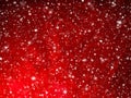 Bright red abstract Christmas background with falling snow