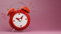 Bright red alarm clock ringing illustration. Time for love concept. Cartoon style 3d render Royalty Free Stock Photo