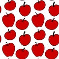 Bright red apples seamless vector pattern in doodle style. Repeating print isolated on white background. Perfect for back to Royalty Free Stock Photo