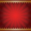 Bright vector red background with rays and golden ornament Royalty Free Stock Photo