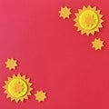 Bright Red Background Yellow Felt Stars Flat Lay