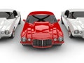 Bright red beautiful vintage American car - stands out - front view Royalty Free Stock Photo