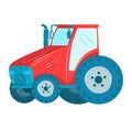 Bright red blue modern farm tractor. Cartoon style agricultural machinery vector Royalty Free Stock Photo
