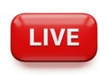 A bright red button with the word live in white signifying a live broadcast or event Royalty Free Stock Photo