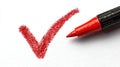 Red Check Mark Drawn With Marker on White Background, Symbolizing Approval or Completion in Clear Visual Form Royalty Free Stock Photo