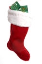 Bright red Christmas stocking with presents Royalty Free Stock Photo