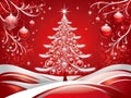 Bright Red Christmas Tree on Light Red Satin Background Royalty Free Stock Photo