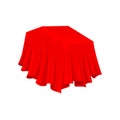 Bright red cloth. Silky cover. Hidden object. Textile material. Silk fabric. Presentation concept. Flat vector design