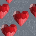 Bright red colored geometric abstract polygonal hearts seamless pattern background for use in design for valentines day or wedding Royalty Free Stock Photo