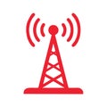 Bright Red Communication Tower Icon Broadcasting Radio Waves Signals Royalty Free Stock Photo