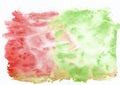 Bright red crimson and green lime green mixed abstract watercolor background. It`s useful for greeting cards, valentines, let