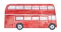 Bright red double-decker bus with light blue windows and black wheels. Royalty Free Stock Photo