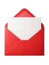 Bright red envelope with single white paper isolated on transparent background Royalty Free Stock Photo