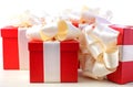Bright red festive gift boxes Royalty Free Stock Photo