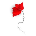 Bright red flower and a silhouette of a woman`s face isolated on a white background Royalty Free Stock Photo