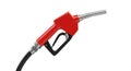 Bright Red Gas Nozzle with Black Handle on White Background Royalty Free Stock Photo