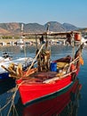 Bright Red Greek Fishing Boat, Greece Royalty Free Stock Photo