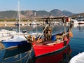 Bright Red Greek Fishing Boat, Greece Royalty Free Stock Photo