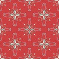 Bright Red And Green Cross Shaped Ornate Repeat Pattern