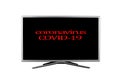 Bright red headline with inscription Coronavirus COVID-19 on a black TV screen isolated on a white background