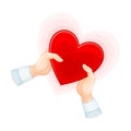 Bright Red Heart Shape in Hands as Love and Fondness Symbol Vector Illustration