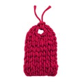 Bright red knitted tag with a loop and tie isolated on transparent background Royalty Free Stock Photo