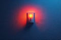 Bright red light switch illuminates a blue wall in a dimly lit room at night creating a striking visual effect Royalty Free Stock Photo