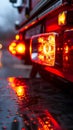 Emergency vehicle lights illuminate wet pavement during a night response to an incident Royalty Free Stock Photo