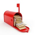 Bright red mailbox overflowing with envelopes and mail Royalty Free Stock Photo