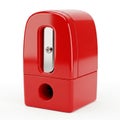 Bright Red Plastic Manual Pencil Sharpener with Metal Blade on White Background stationery Royalty Free Stock Photo