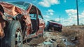 A bright red Mustang sits stranded by the roadside, appearing forlorn and abandoned