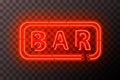 Bright red neon BAR sign with rectangle frame on transparent Royalty Free Stock Photo