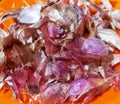 Bright red onion skin on a small orange plate Royalty Free Stock Photo