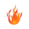 Bright red-orange fiery flame. Burning campfire. Cartoon icon of hot blazing fire. Flat vector for warning sign or Royalty Free Stock Photo