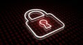 Digital security concept with glowing red padlock icon and binary code representing cyber protection and data encryption Royalty Free Stock Photo