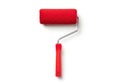 Bright red paint roller tool with metal handle for home improvement projects Royalty Free Stock Photo