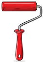 Bright red paint roller tool with a silver metal frame and a simple design Royalty Free Stock Photo