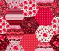 Bright red patchwork pattern with floral and geometric ornaments. Seamless design in country style. Print for fabric Royalty Free Stock Photo