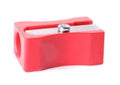 Bright red pencil sharpener isolated on white. Royalty Free Stock Photo