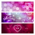 Bright Red and Pink Horizontal Banners. Valentines Day Concept. Vector Backgrounds with Decorative Graphic Elements Royalty Free Stock Photo