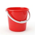 Bright Red Plastic Bucket with a Silver Handle on a White Background Keywords: red bucket, plastic bucket, pail, cleaning, Royalty Free Stock Photo