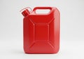 Classic red plastic jerrycan with handle and spout isolated on a white background Royalty Free Stock Photo